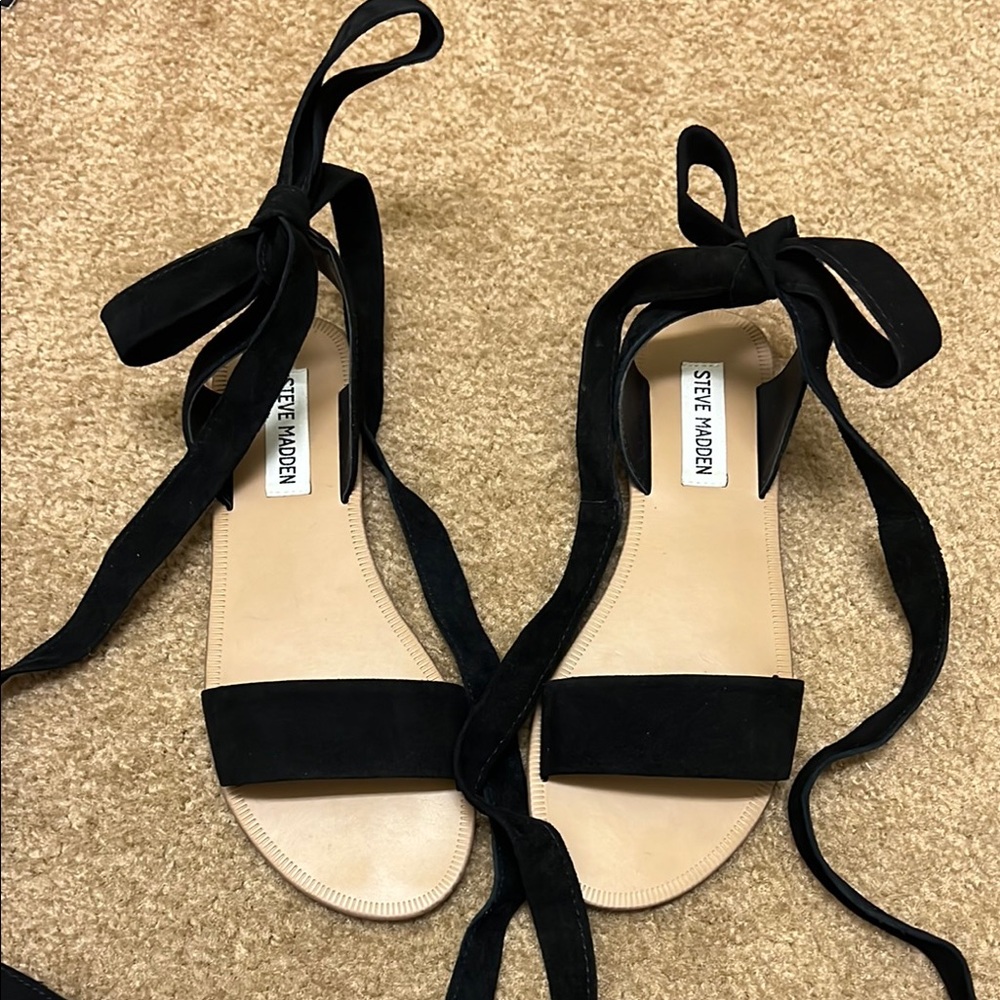 Steve Madden Black Sandals with Ankle Straps and Ribbon Laces